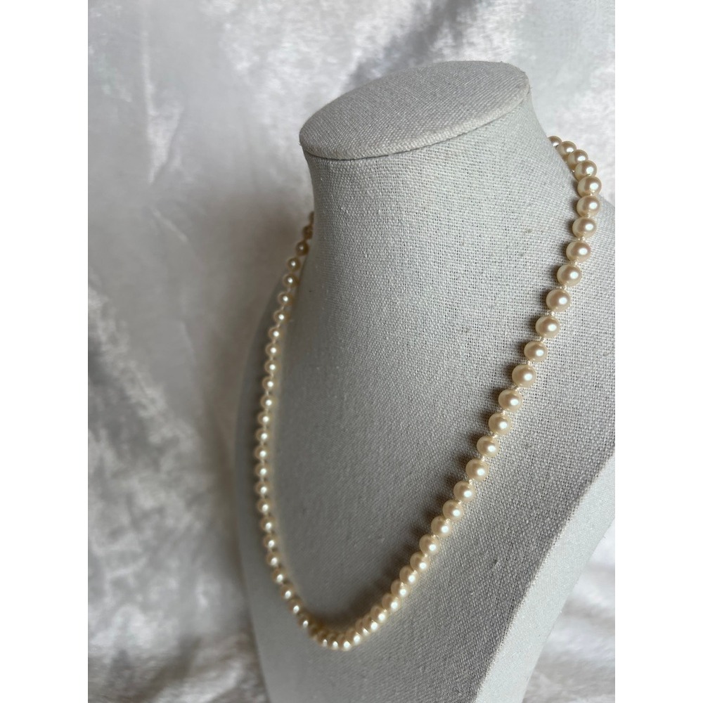 Faux Pearl Necklace‎ Glass Beaded Strand Knotted 19" Cream Vintage Classic
